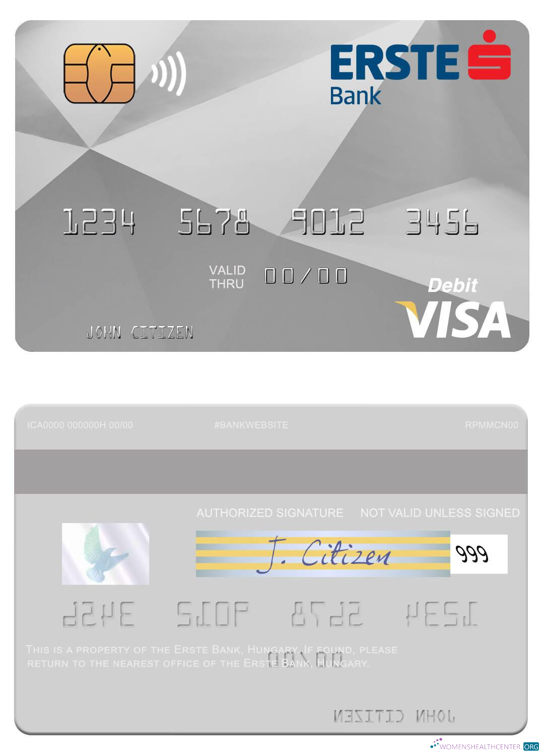 Download Hungary Erste Bank visa debit card Photoshop template